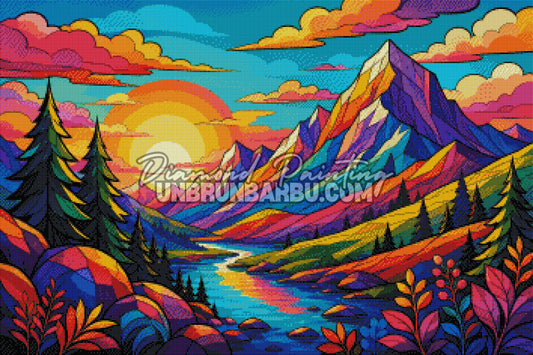 Diamond Painting - Lever de Soleil Multicolore - 90x60 cm