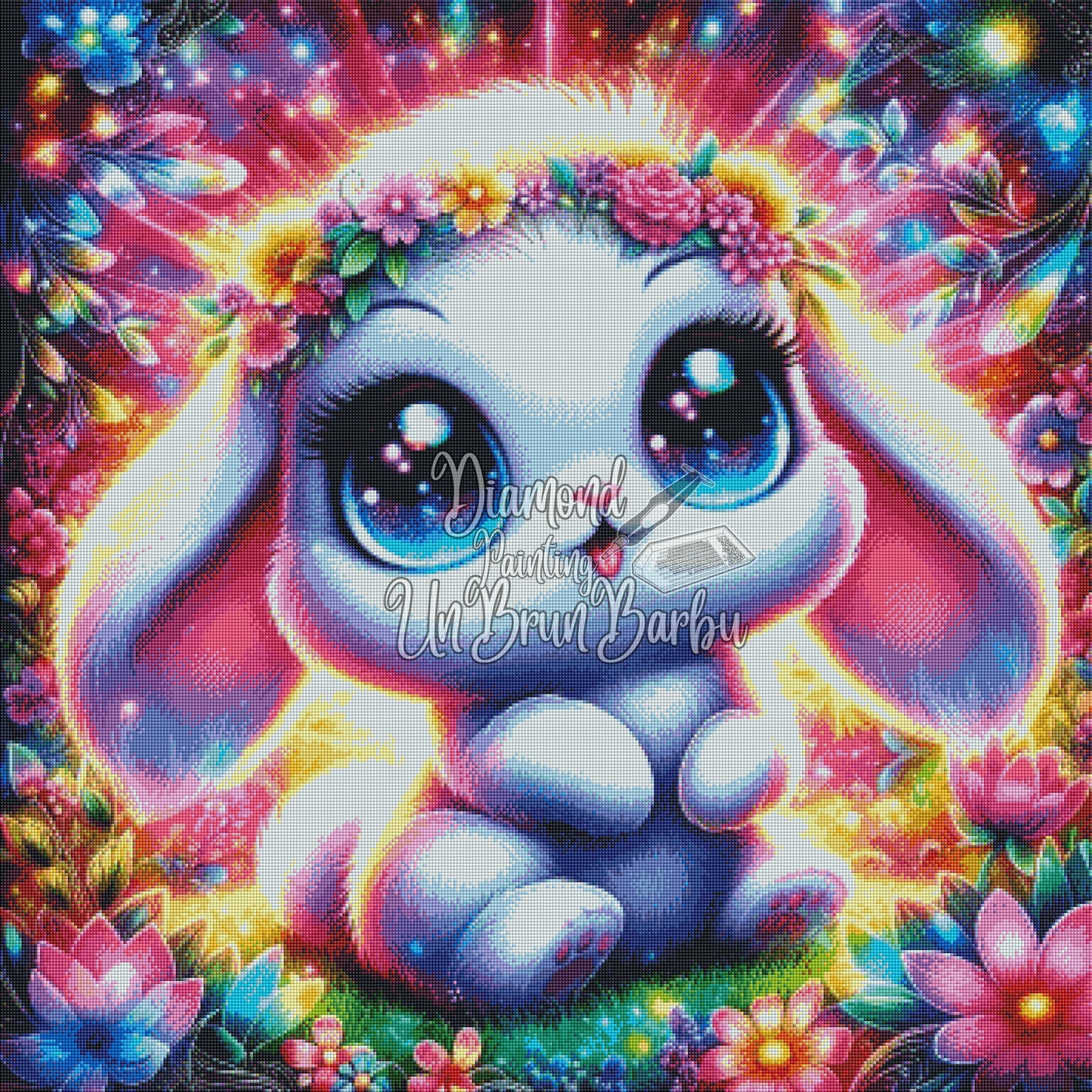 Adorable Lapin aux Yeux Galaxie (90cm x 90cm)