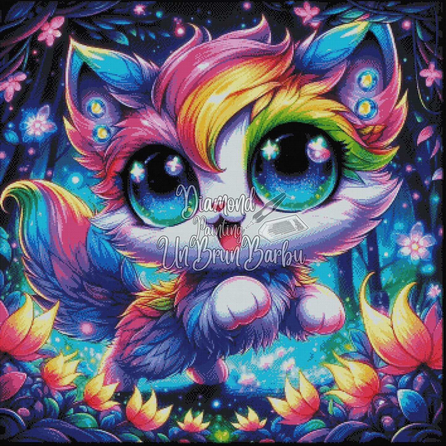 Chat Magique de la Forêt Lumineuse (90cm x 90cm)