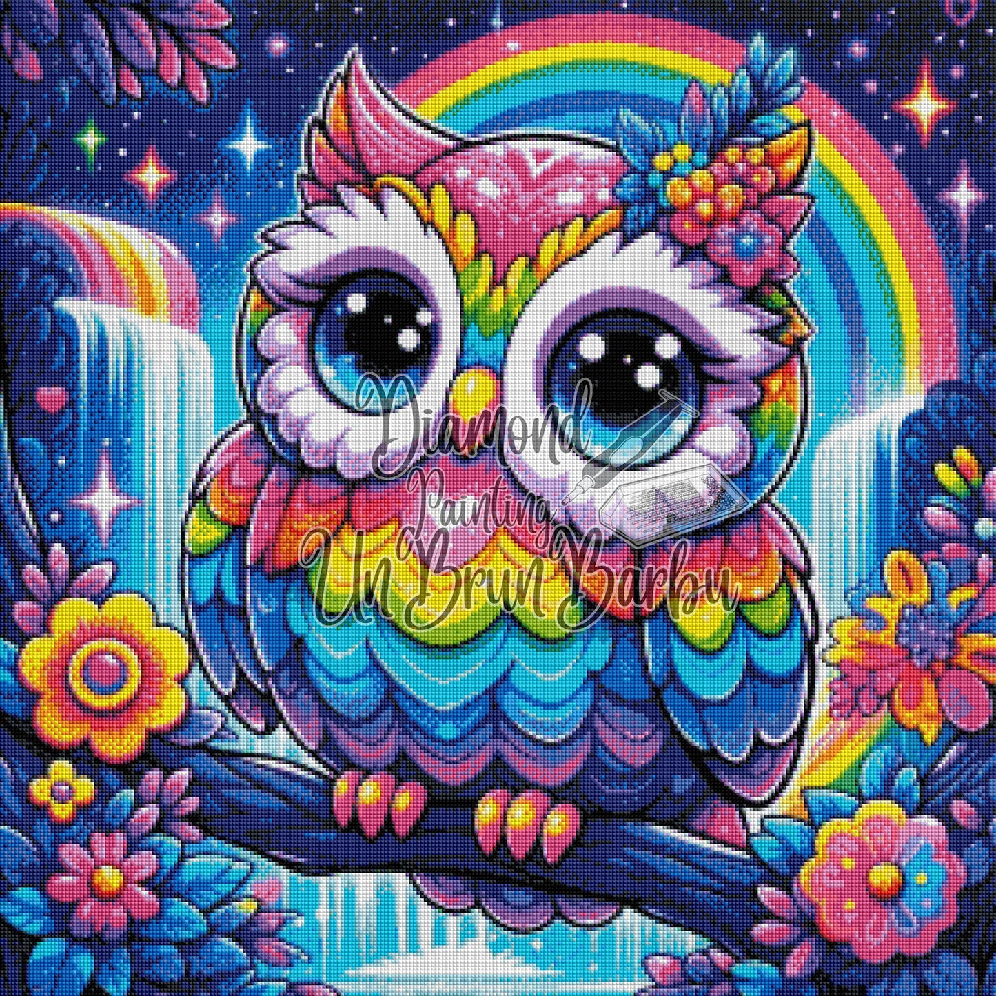 Chouette de la Cascade Magique (70cm x 70cm)