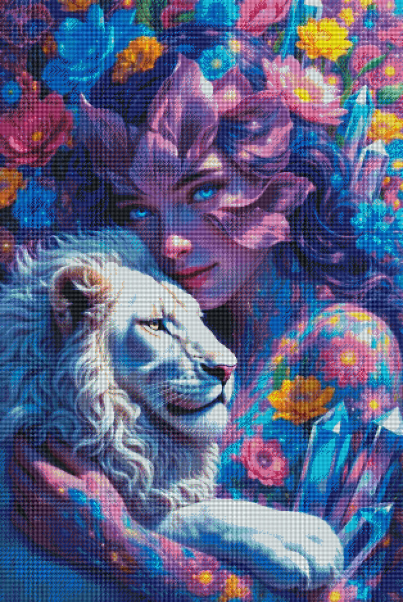 Diamond Painting - Lionceau de Cristal et la Nymphe Violette (80cm x 120cm)