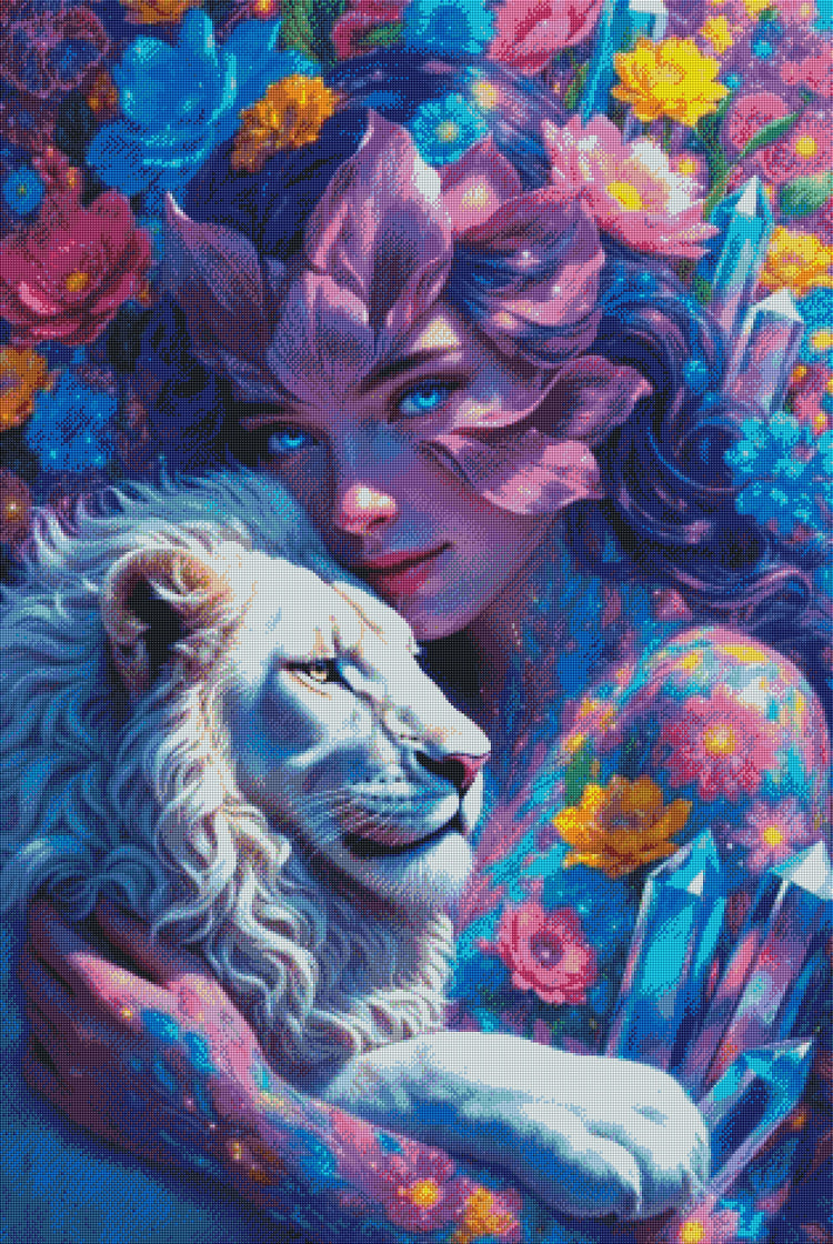 Diamond Painting - Lionceau de Cristal et la Nymphe Violette (80cm x 120cm)