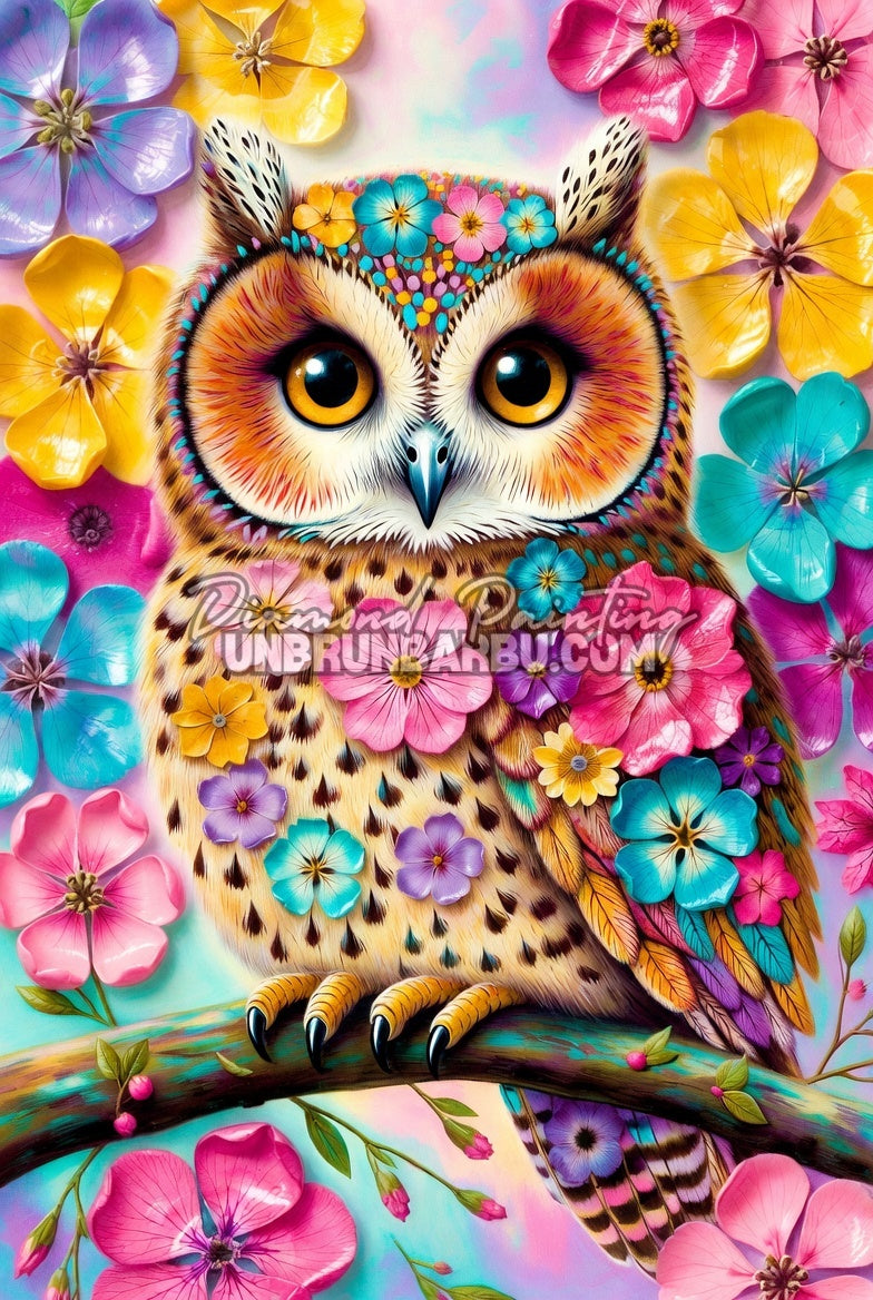 Diamond Painting - Symphonie Fleurie du Hibou Rêveur (60cm x 90cm)
