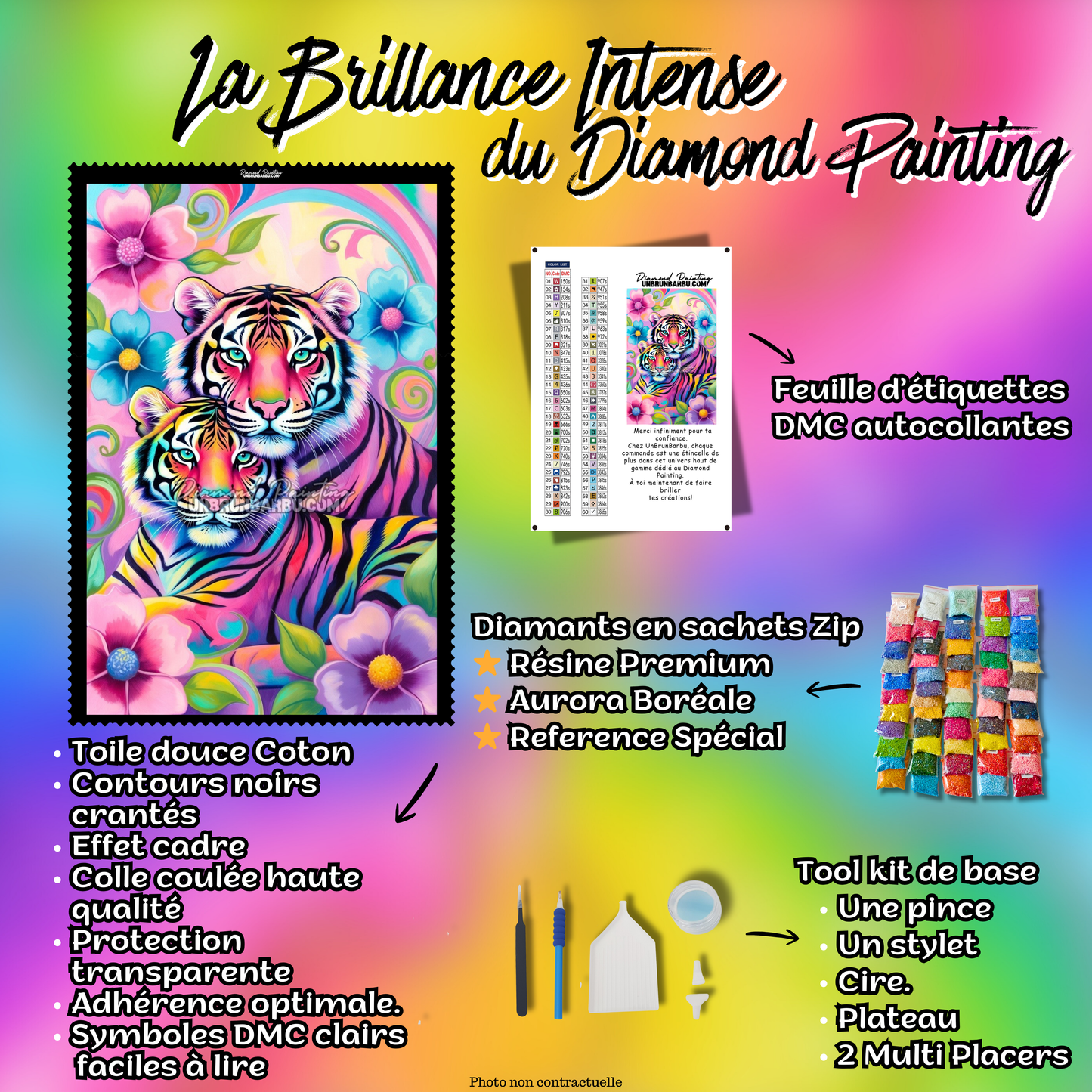 Diamond Painting - Tigres Pastel Harmonie Sauvage (70cm x 105cm)