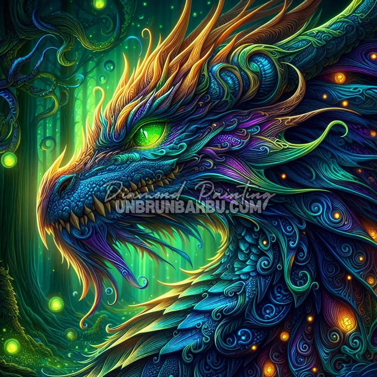 Diamond Painting - Dragon Sylvestre Lueur d'Émeraude (100cm x 100cm)