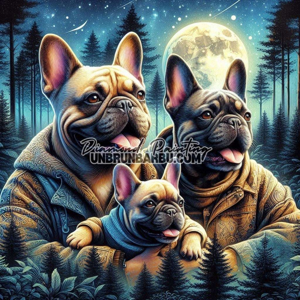 Famille Bouledogue Étoilée (100cm x 100cm)