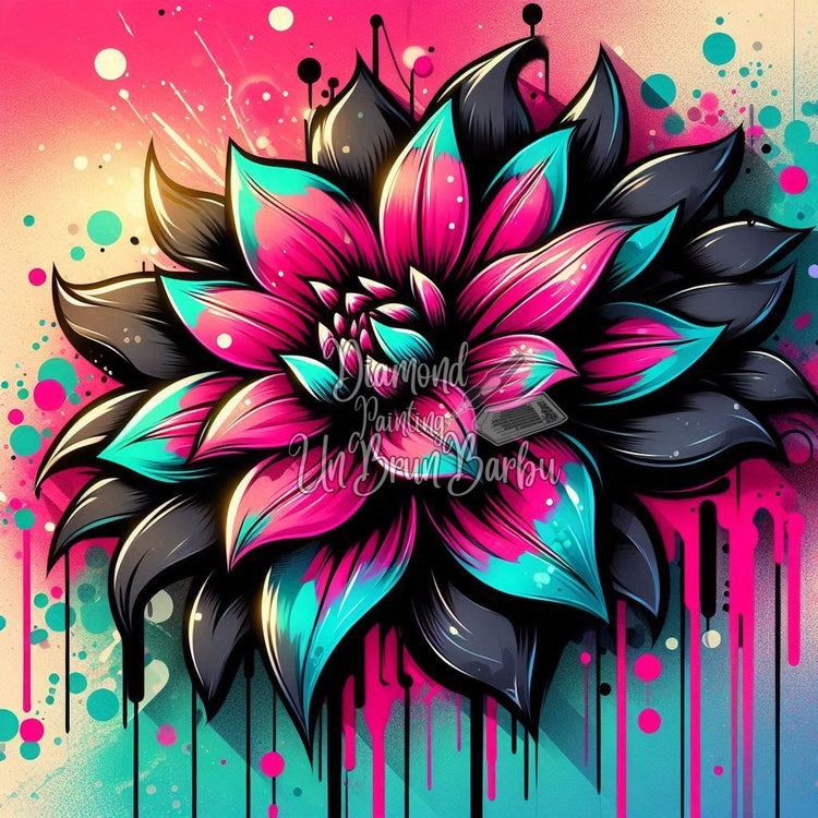 Fleur aux Coulures de Peinture (60cm x 60cm)