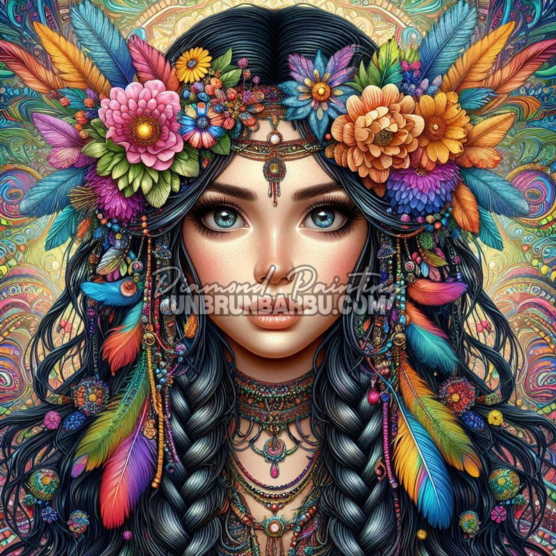 Diamond Painting - Harmonie Ethnique Fleurs et Plumes (100cm x 100cm)