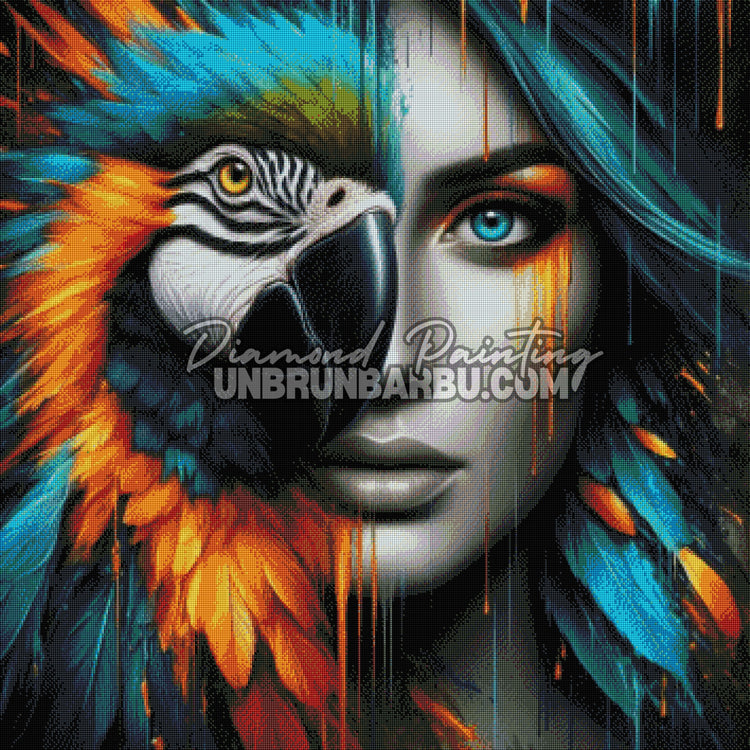 L'Âme Sauvage Femme et Perroquet (90cm x 90cm)