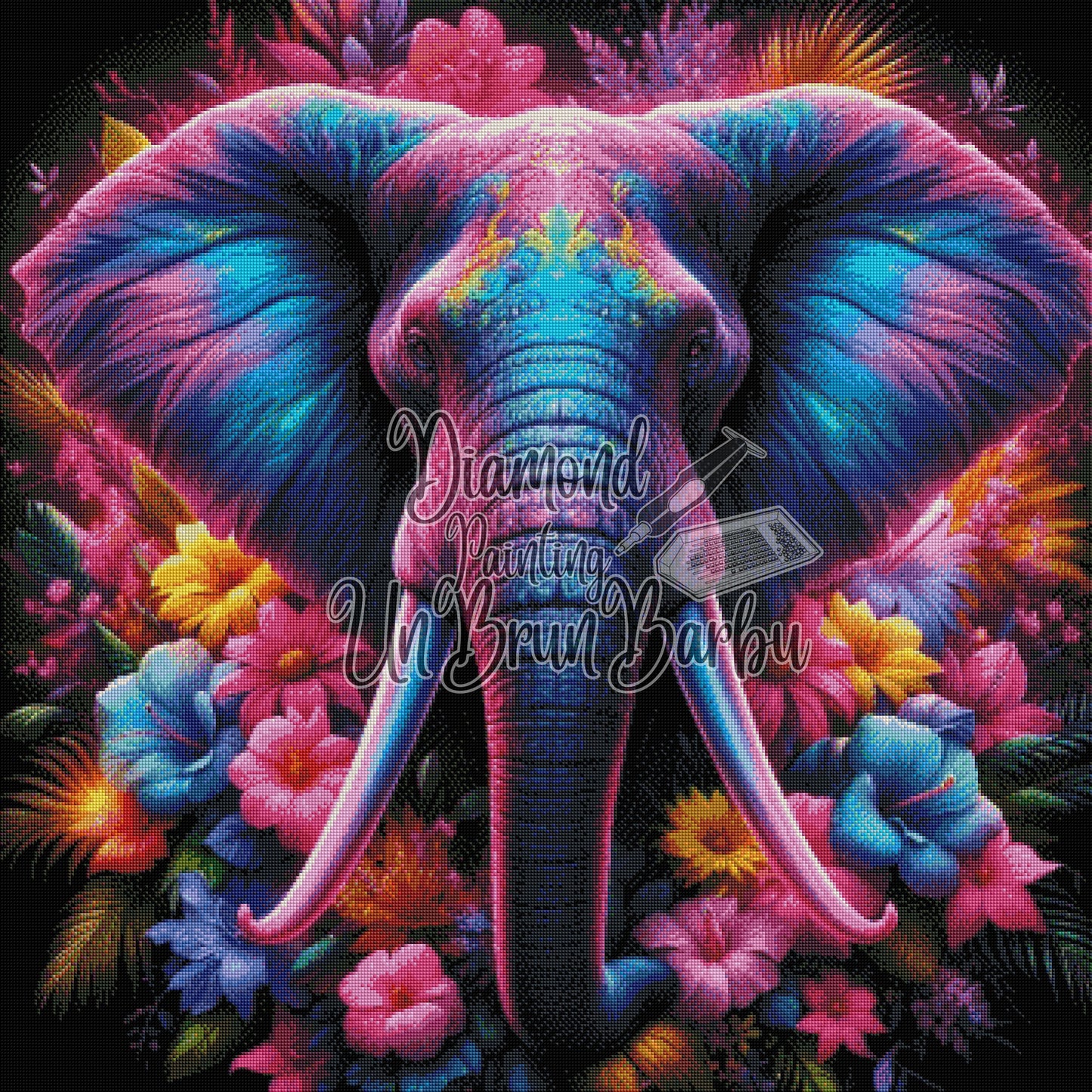L'Éléphant Sacré aux Mille Couleurs (90cm x 90cm)