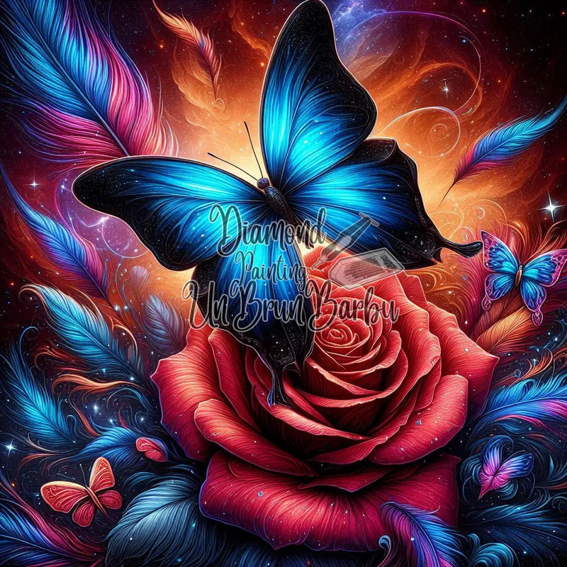 L'Envol du Papillon Bleu de la Rose (80cm x 80cm)