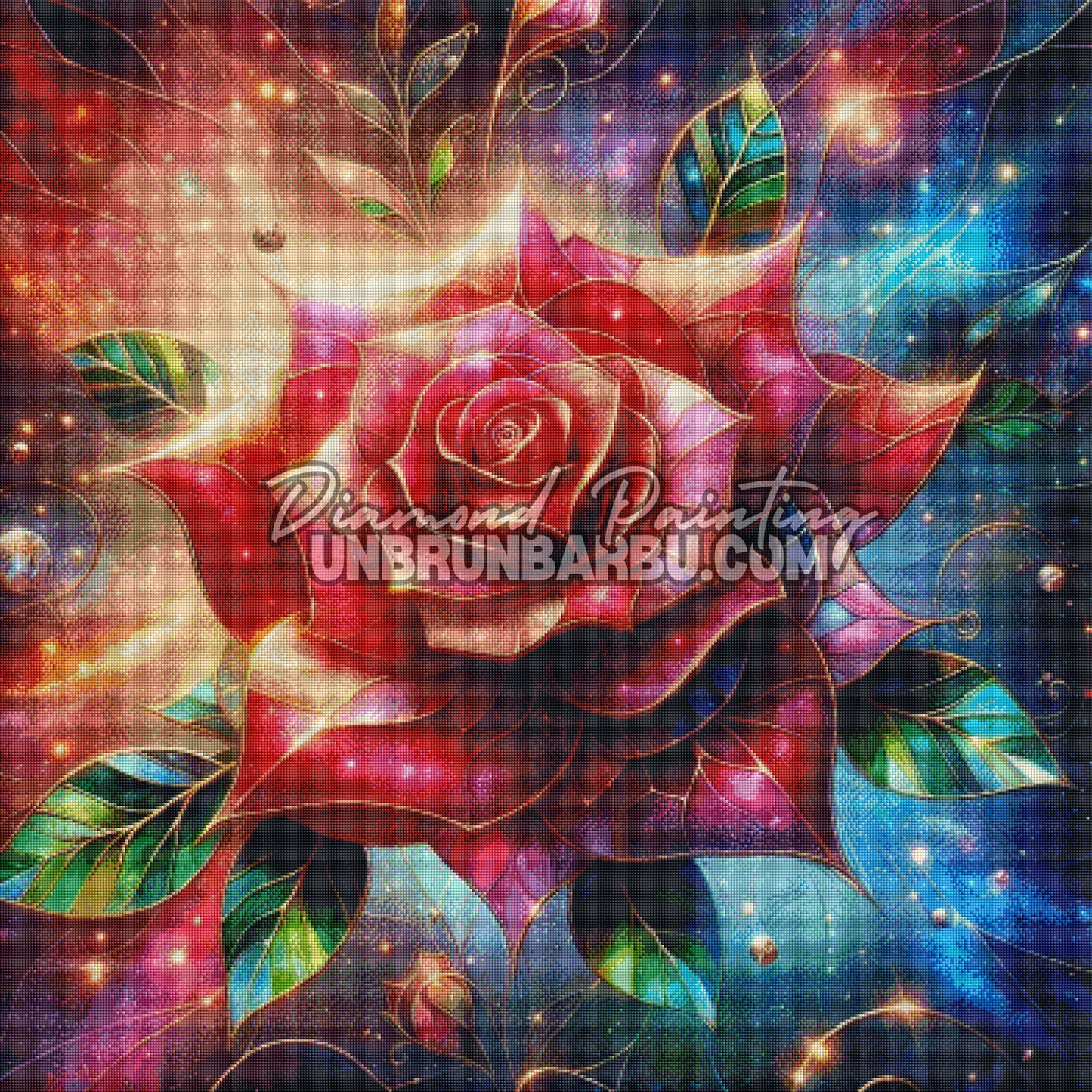 La Rose en Vitrail d'Or (100cm x 100cm)