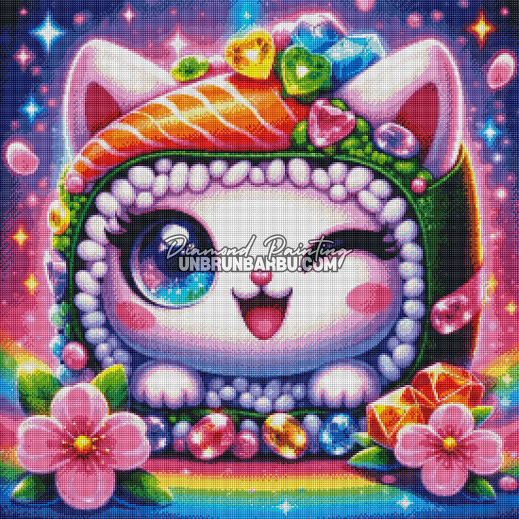 Le Chat Sushi Bijou Arc-en-Ciel (70cm x 70cm)