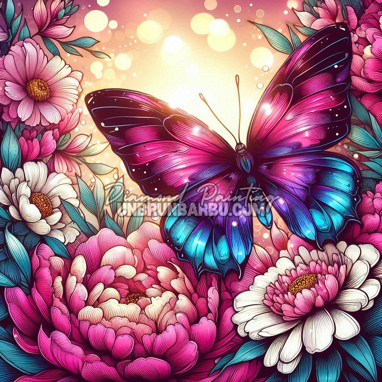 Diamond Painting - Papillon Magique sur Pivoines (70cm x 70cm)