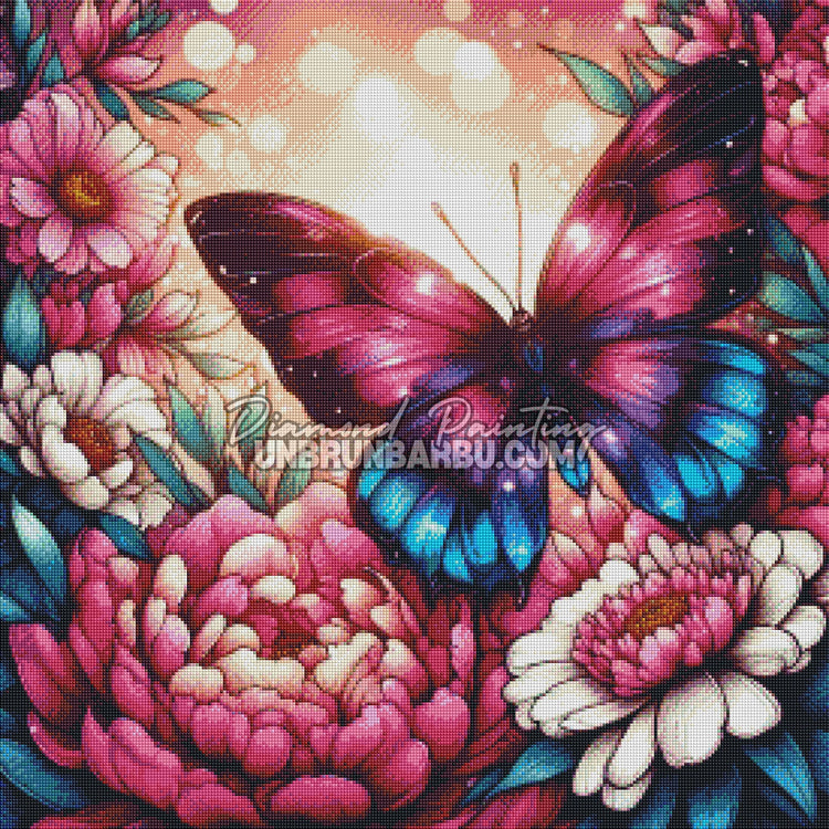 Diamond Painting - Papillon Magique sur Pivoines (70cm x 70cm)