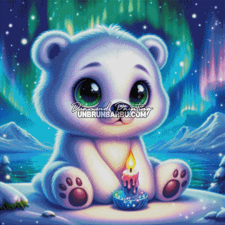 Petit Ours des Lumières Boréales (80cm x 80cm)