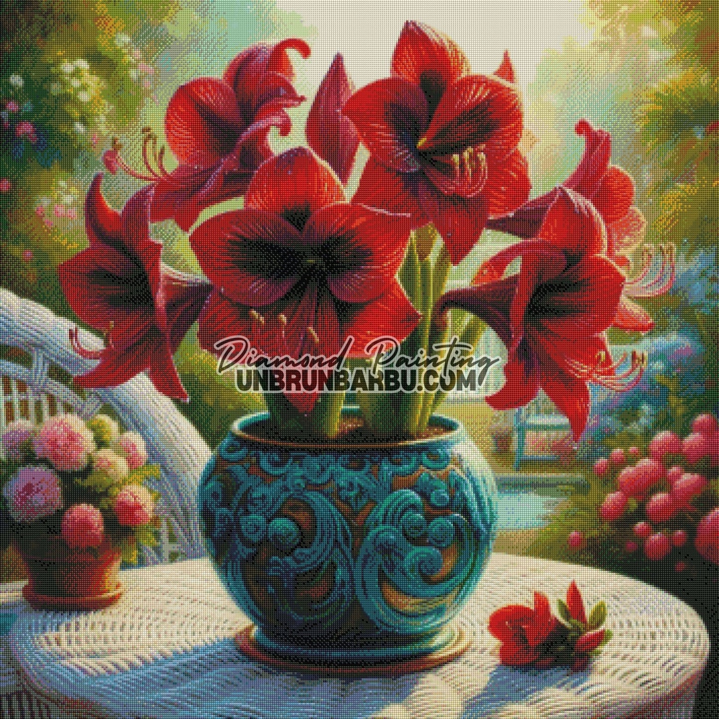 Amaryllis Rouge en Pot Turquoise (90cm x 90cm) - UnBrunBarbu