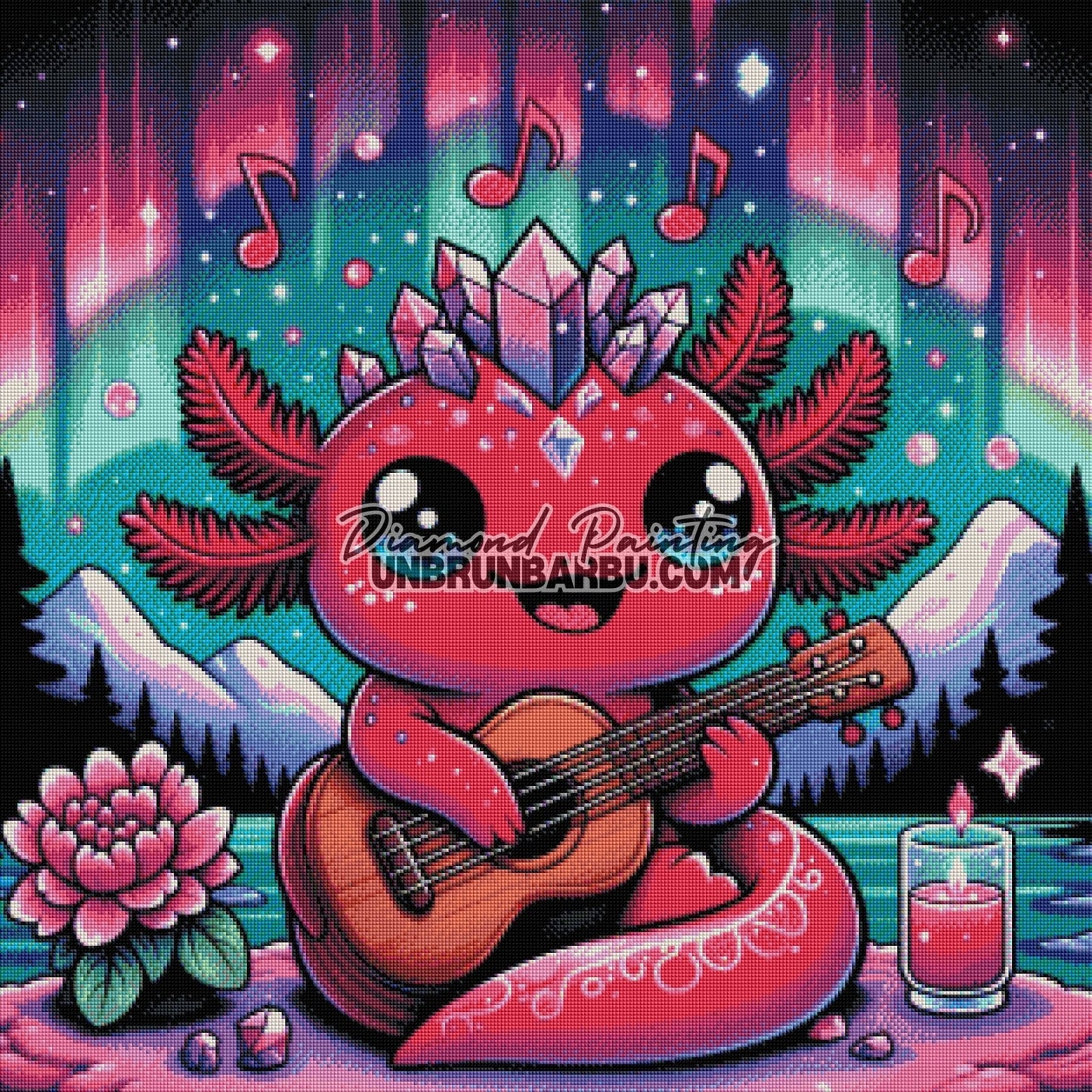 Axolotl Mélodie des Cristaux Boréale (80cm x 80cm) - UnBrunBarbu