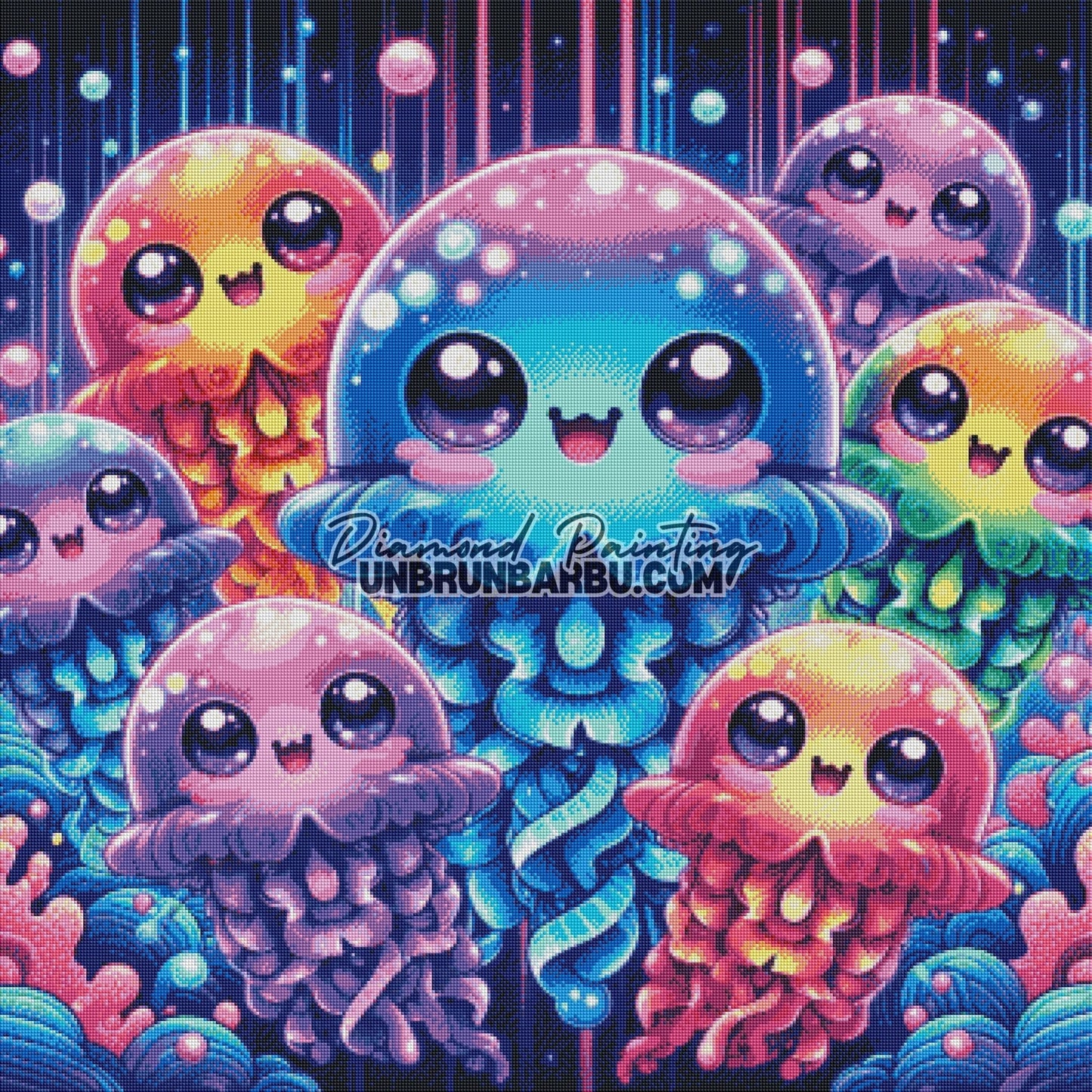 Bal des Méduses Arc - en - Ciel (90cm x 90cm) - UnBrunBarbu