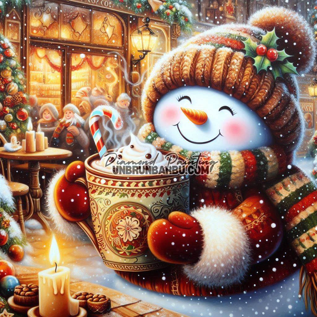 Bonhomme de Neige et son Chocolat Chaud (80cm x 80cm) - UnBrunBarbu