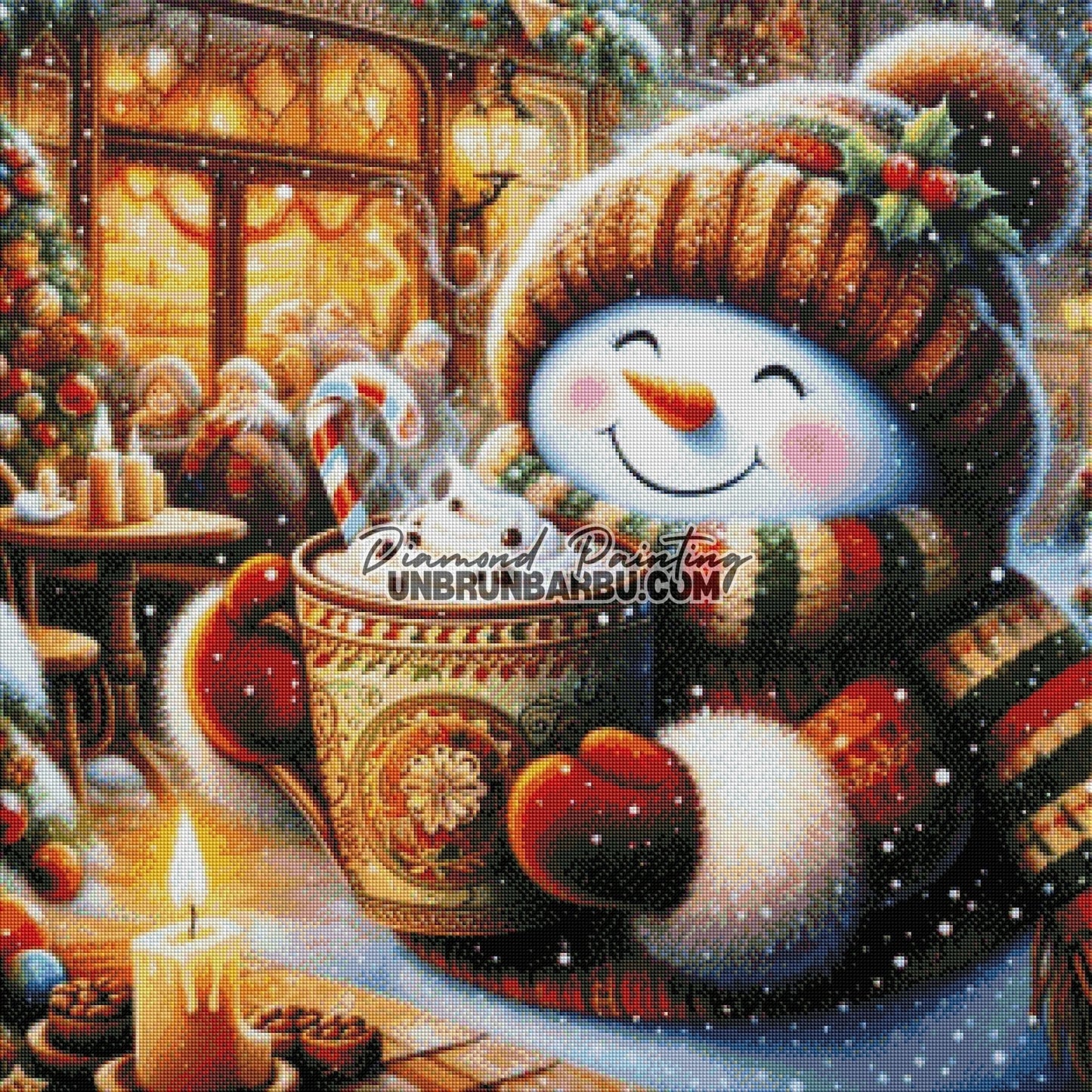 Bonhomme de Neige et son Chocolat Chaud (80cm x 80cm) - UnBrunBarbu