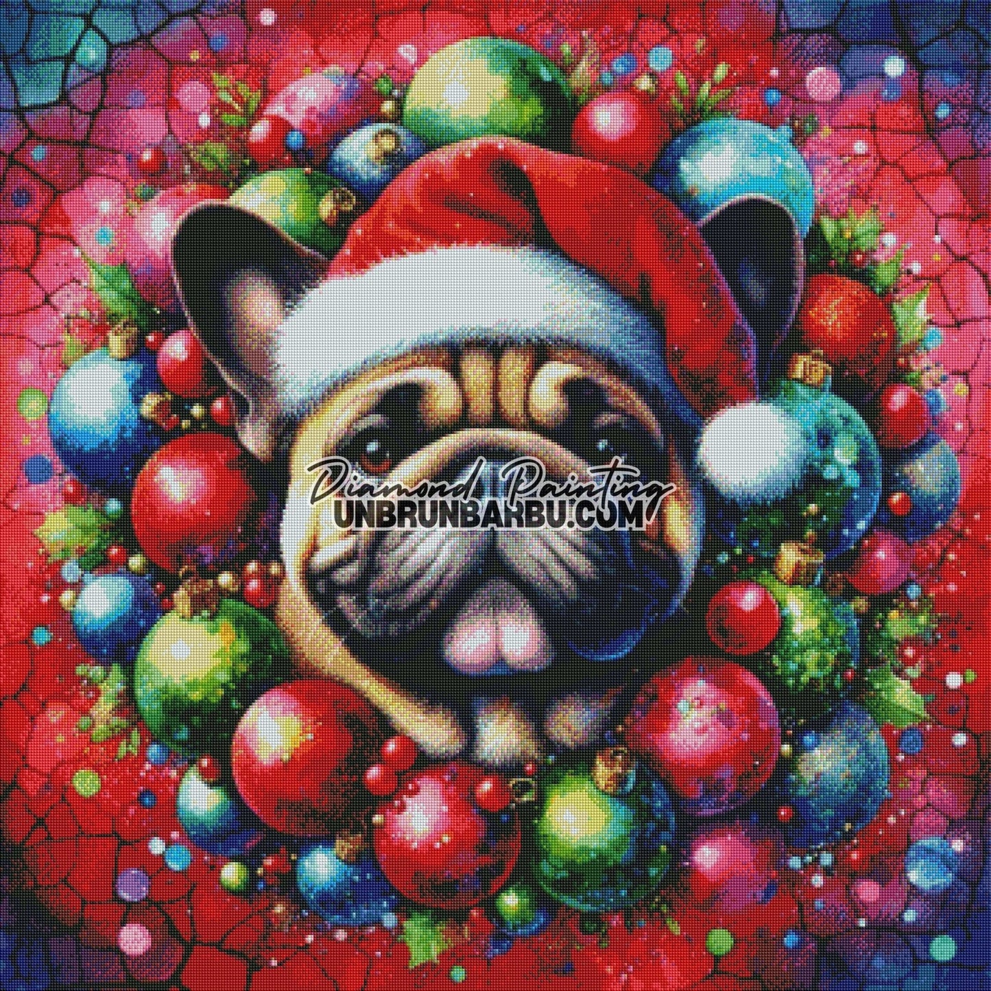 Bouledogue de Noël Couronné (90cm x 90cm) - UnBrunBarbu
