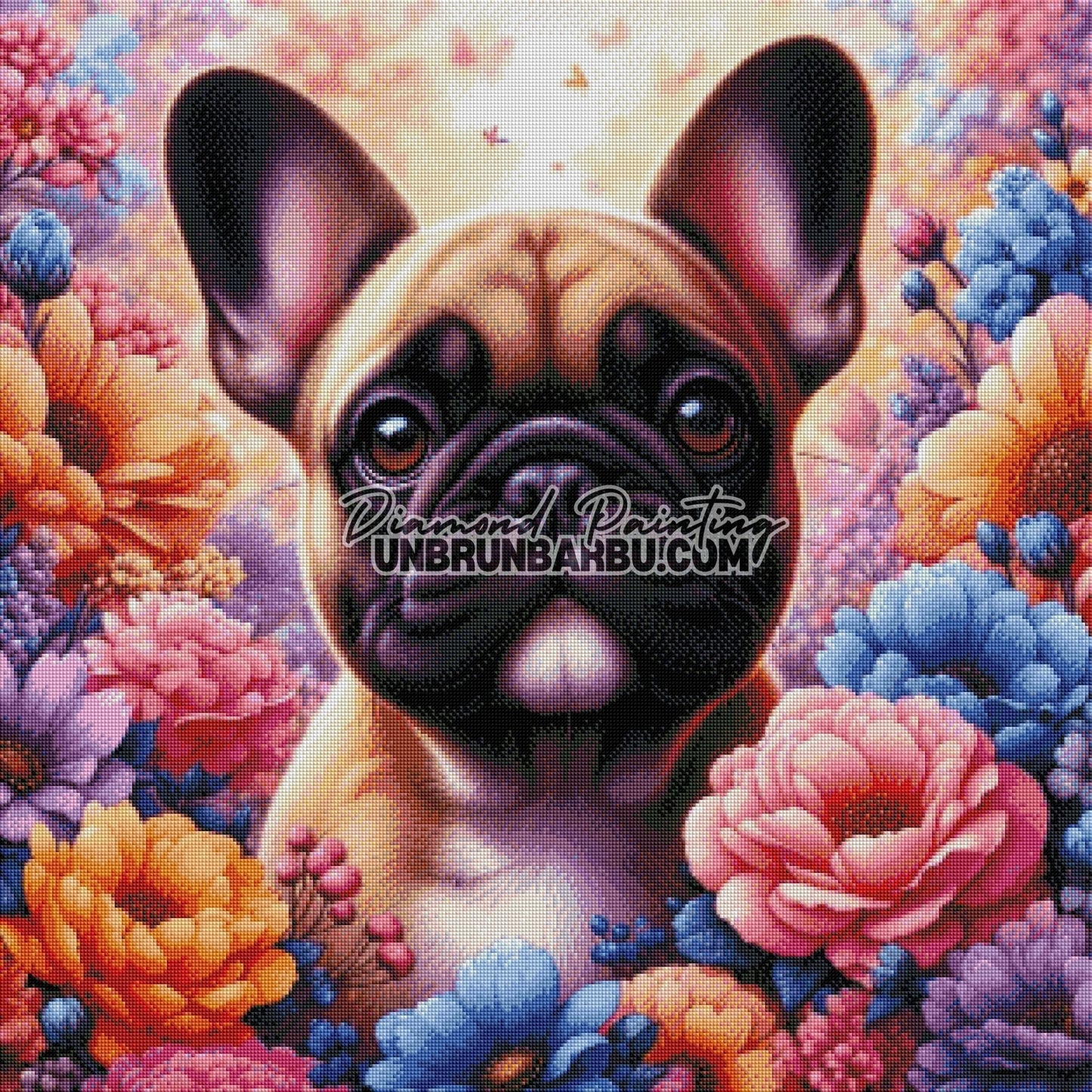 Bouledogue Français des Fleurs (80cm x 80cm) - UnBrunBarbu