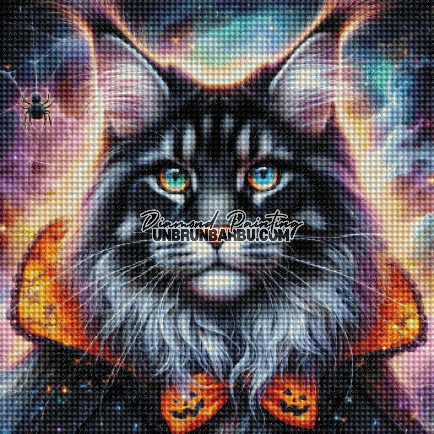 Chat Astral et le Sortilège d'Halloween (90cm x 90cm) - UnBrunBarbu