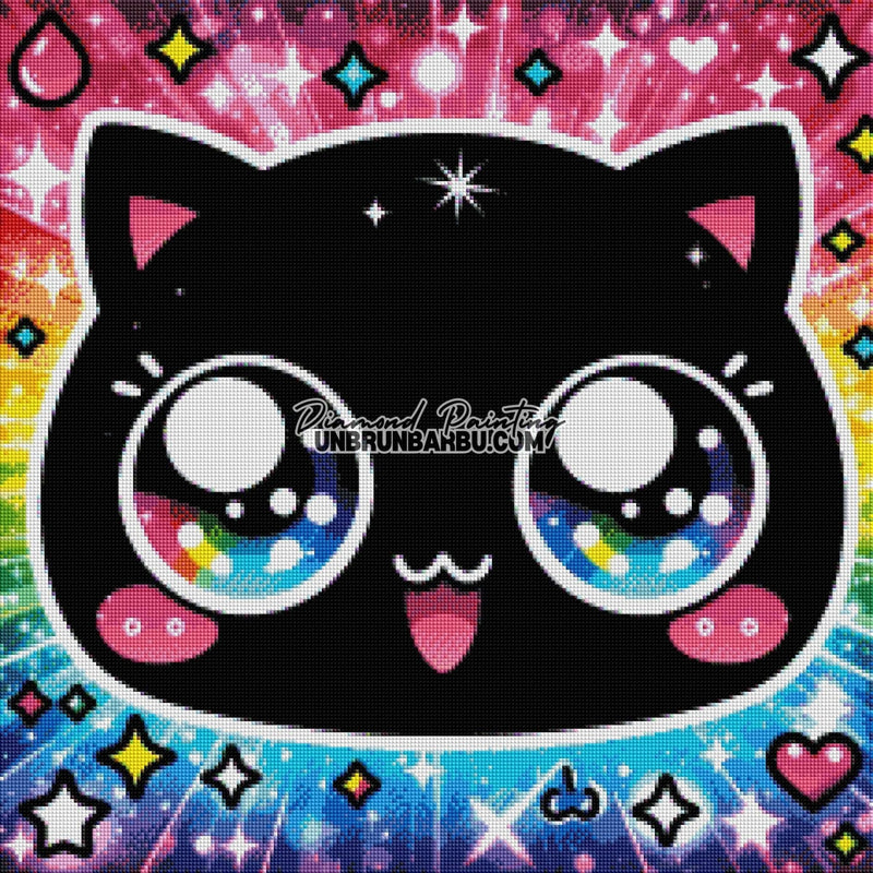 Chat Kawaii aux Rêves Arc - en - Ciel (60cm x 60cm) - UnBrunBarbu