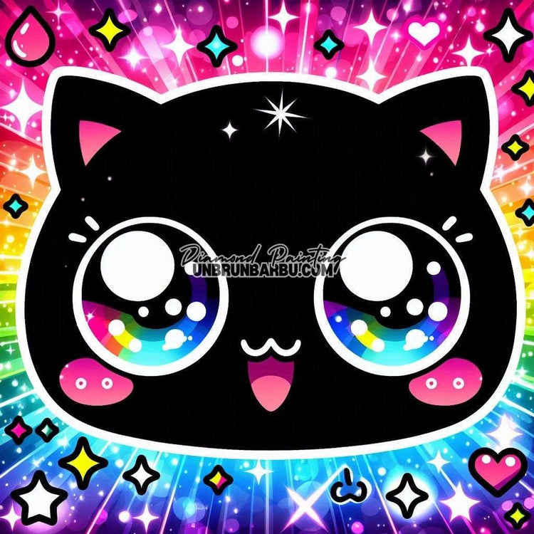 Chat Kawaii aux Rêves Arc - en - Ciel (60cm x 60cm) - UnBrunBarbu
