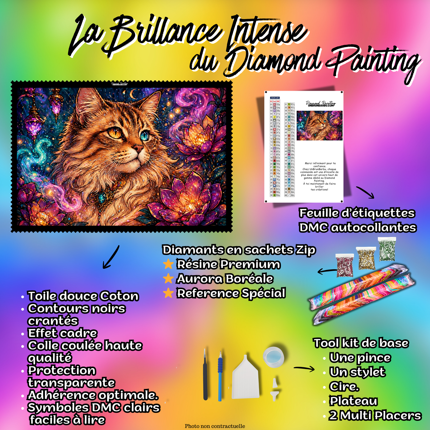 kit diamond painting chat yeux or azur 110x85 contenu complet