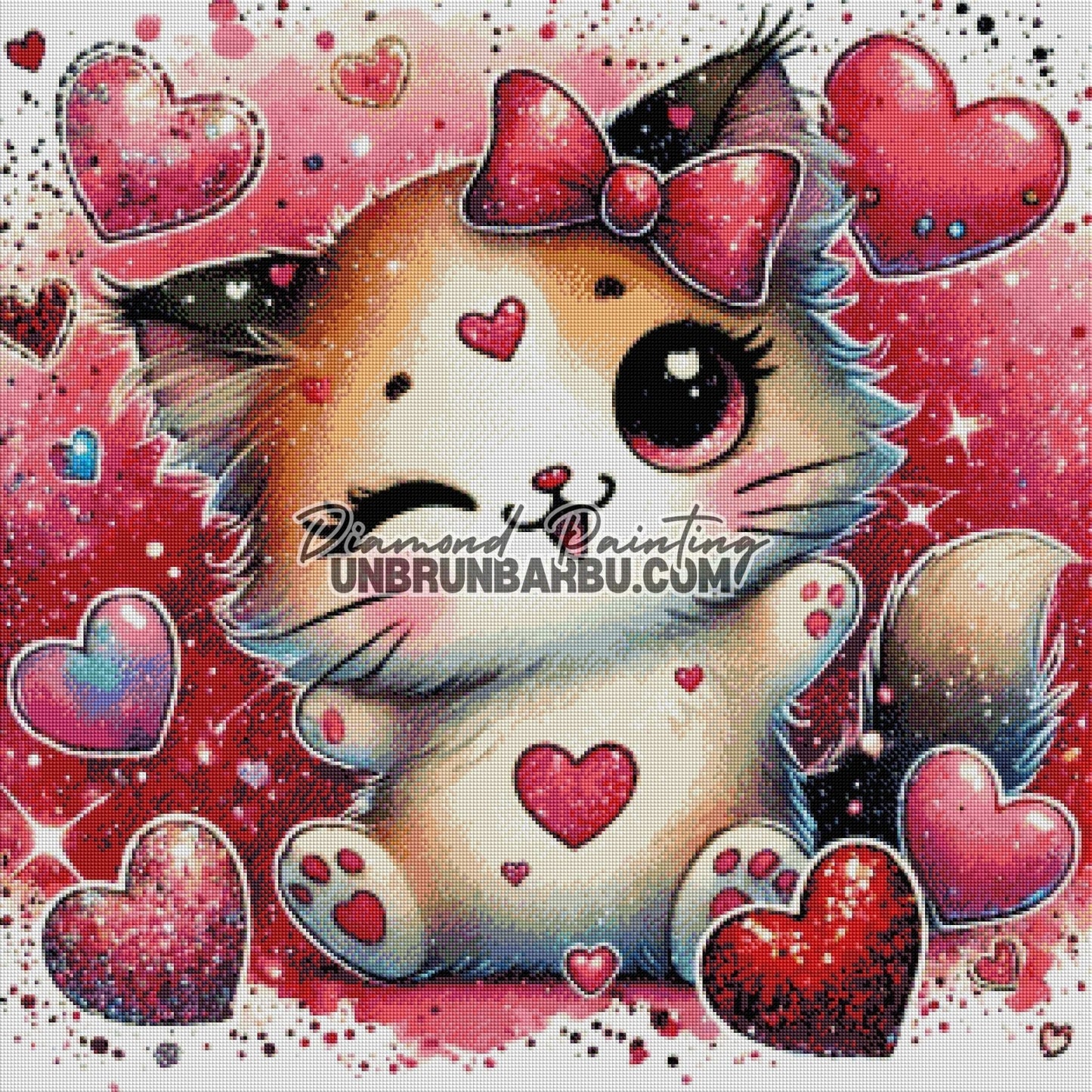 Chaton des Cœurs Scintillants (80cm x 80cm) - UnBrunBarbu