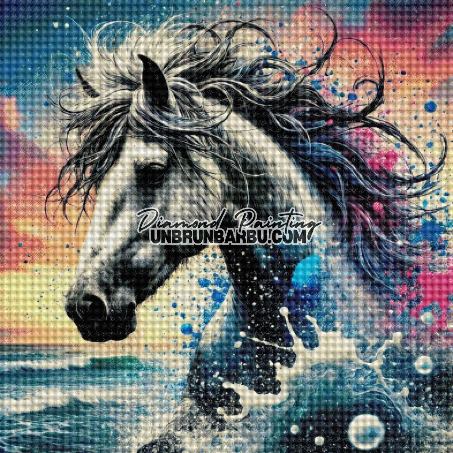 Cheval des Éclaboussures (100cm x 100cm) - UnBrunBarbu