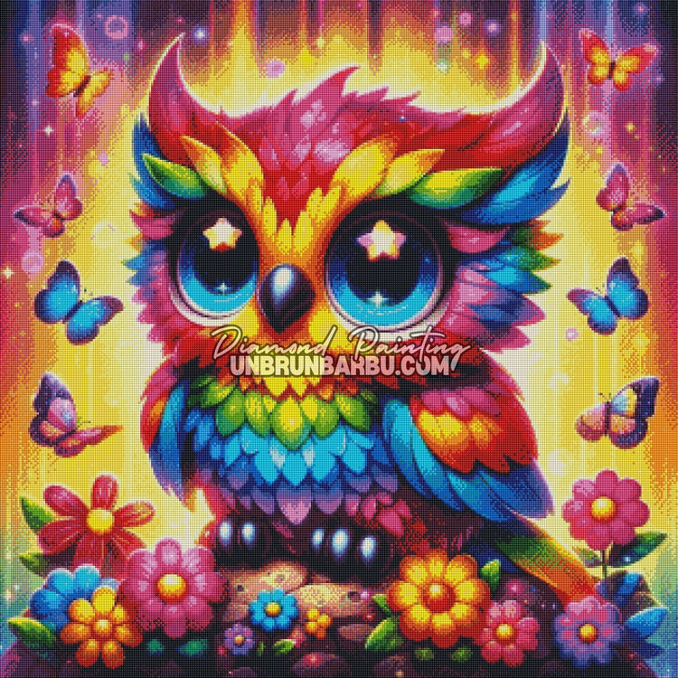 Chouette aux Couleurs Étoilées (80cm x 80cm) - UnBrunBarbu