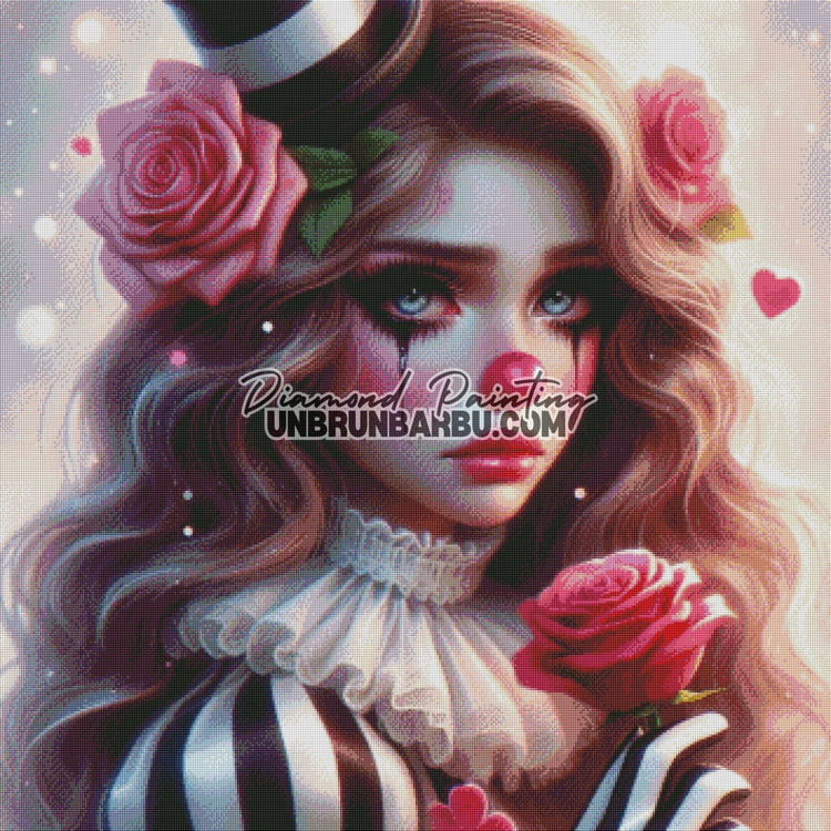 Clownesse aux Roses Écarlates (90cm x 90cm) - UnBrunBarbu