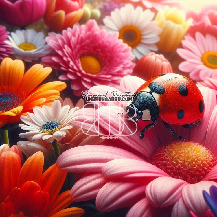 Coccinelle sur des Fleurs Colorées (100cm x 100cm) - UnBrunBarbu
