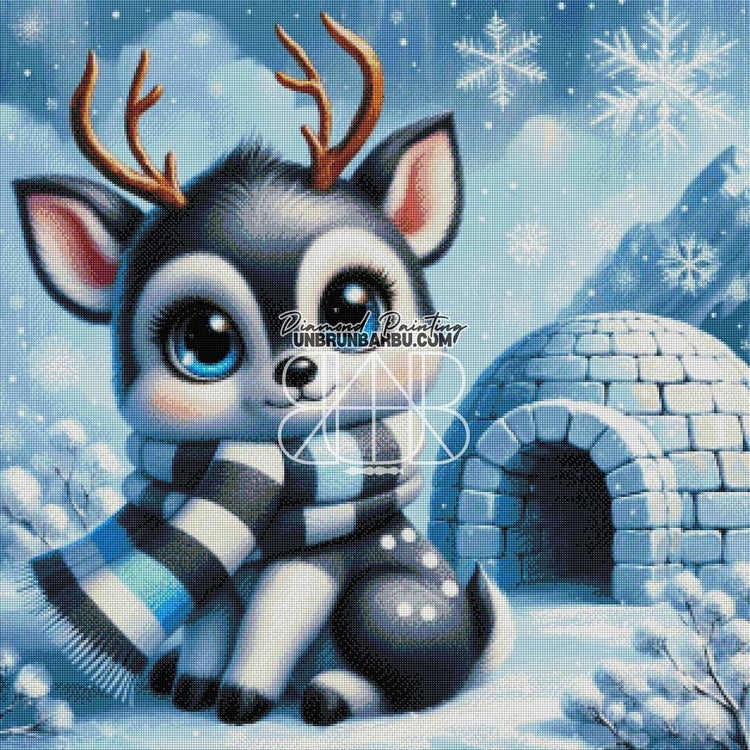 Cocon Enneigé, Igloo et Renne (80cm x 80cm) - UnBrunBarbu