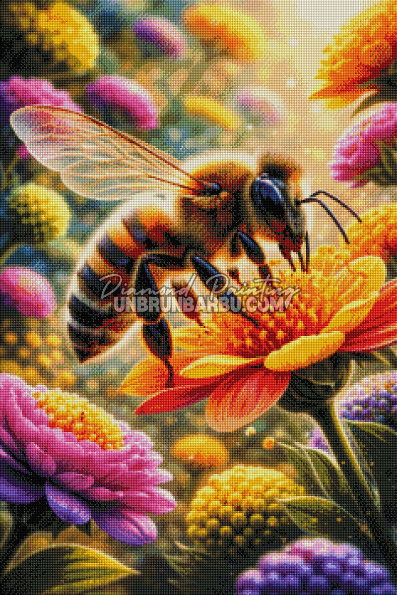 illustration diamond painting abeille pollinisatrice fleur