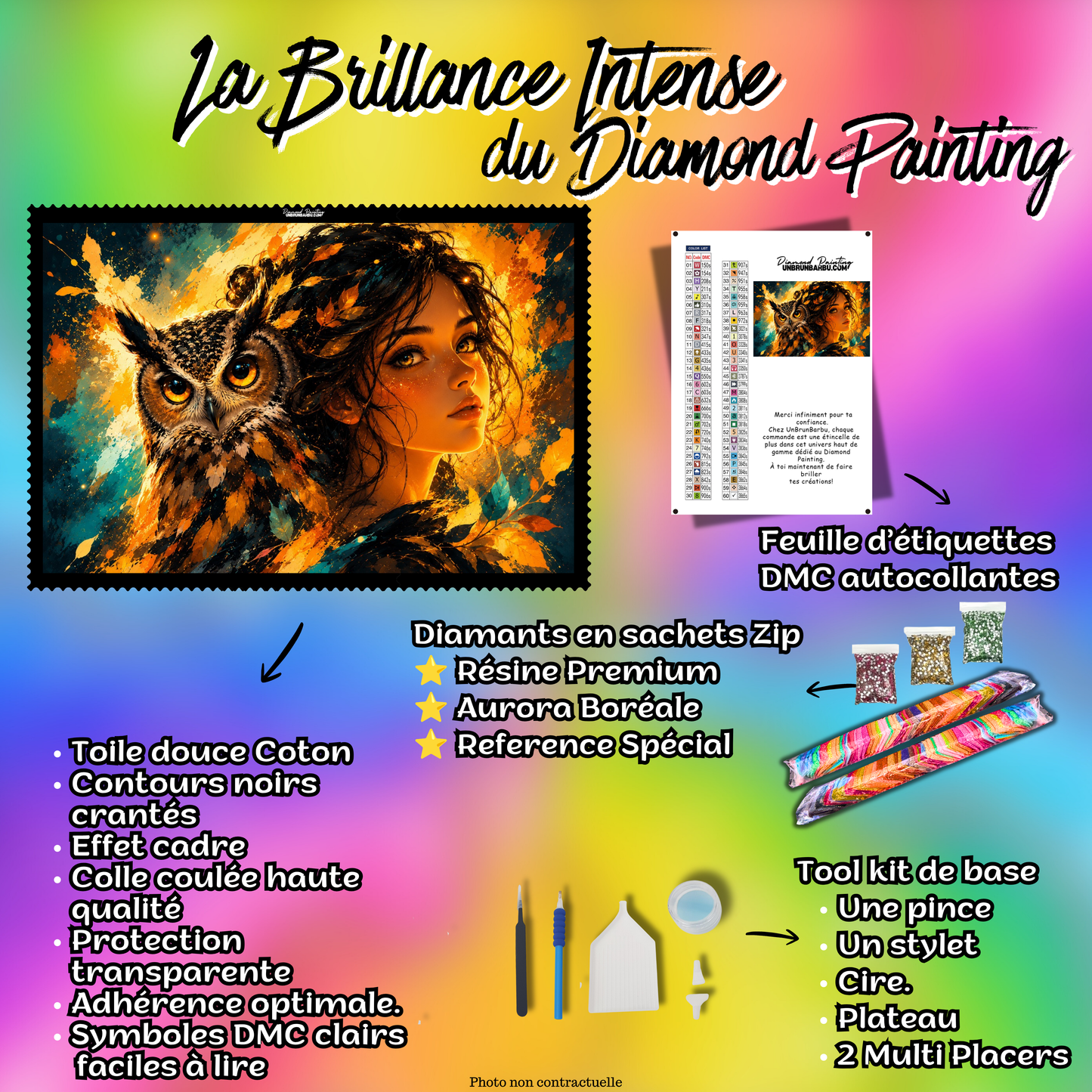 kit diamond painting ame du hibou 130x95 cm contenu complet premium