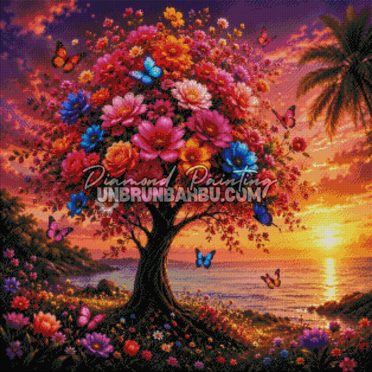 diamond painting arbre de vie aux mille fleurs 80x80 rendu diamante