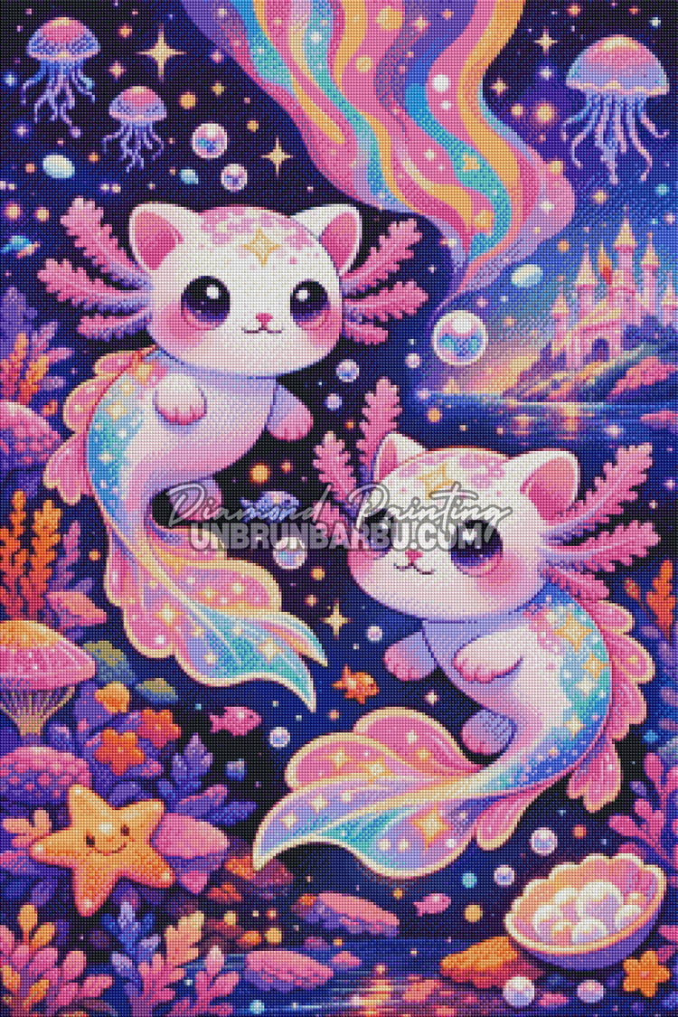 rendu diamond painting axolotl effet brillant pastel