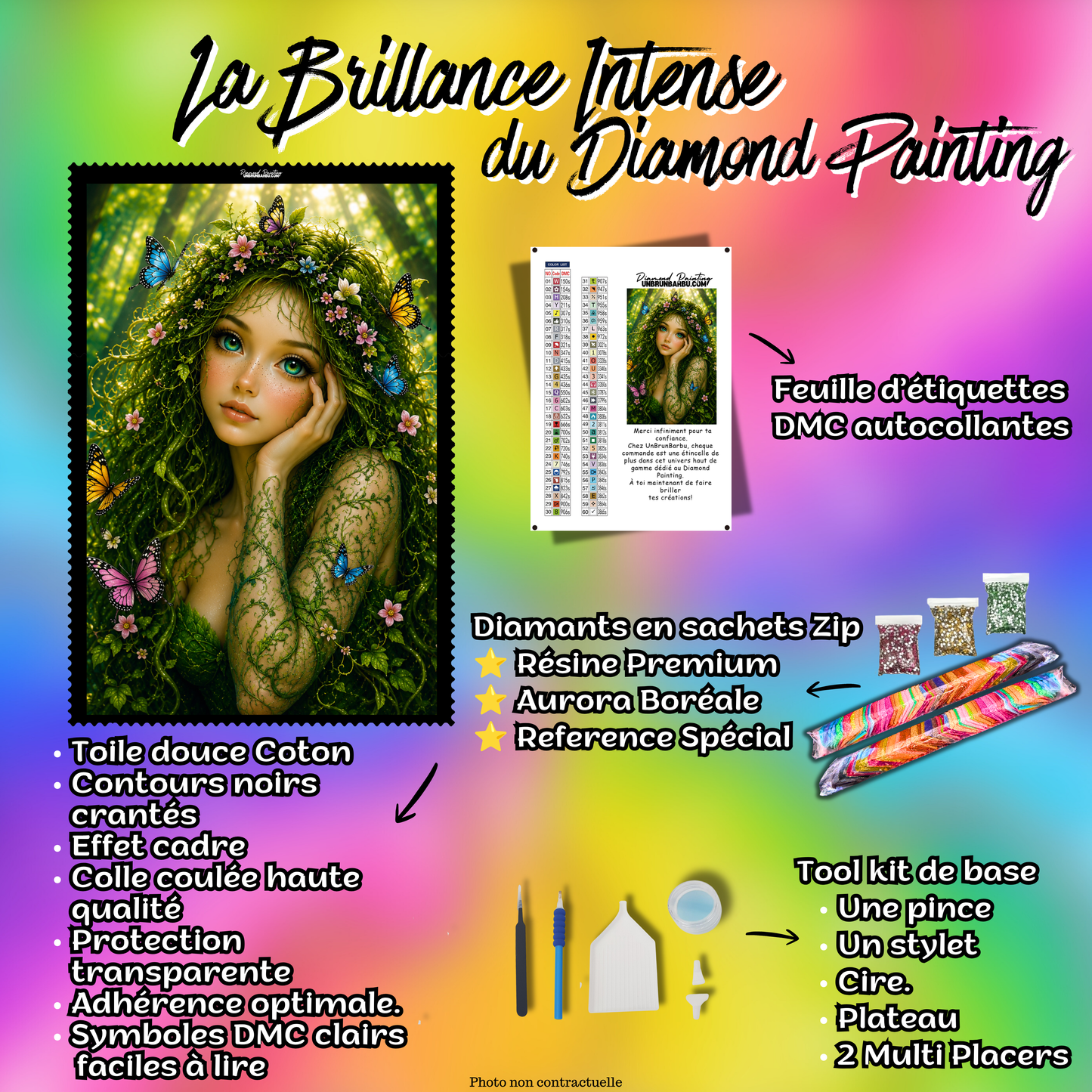 Kit complet Diamond Painting Beauté Végétale 100x125 cm avec toile coton, diamants Premium et accessoires