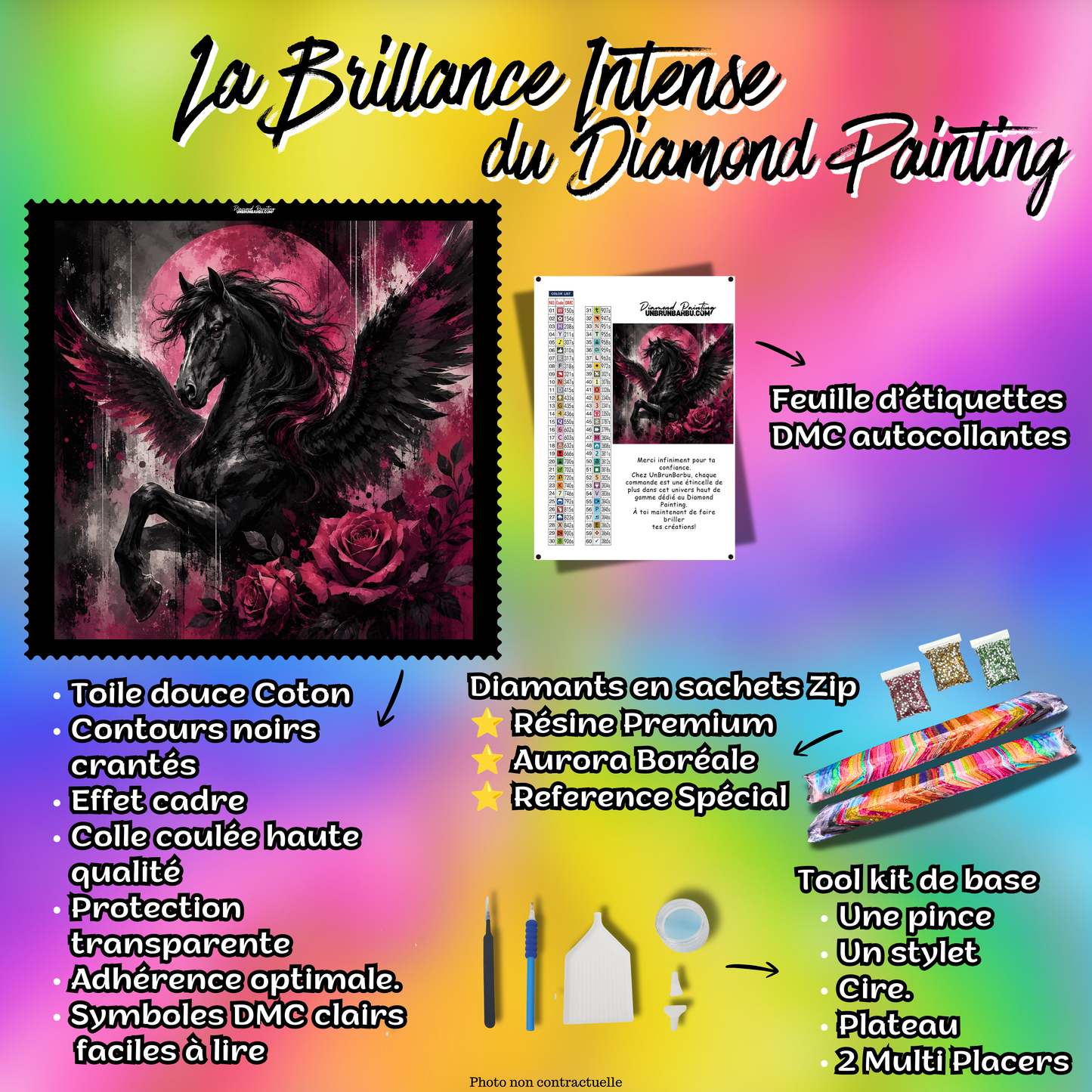 kit complet diamond painting cheval prince des tenebres 120x120