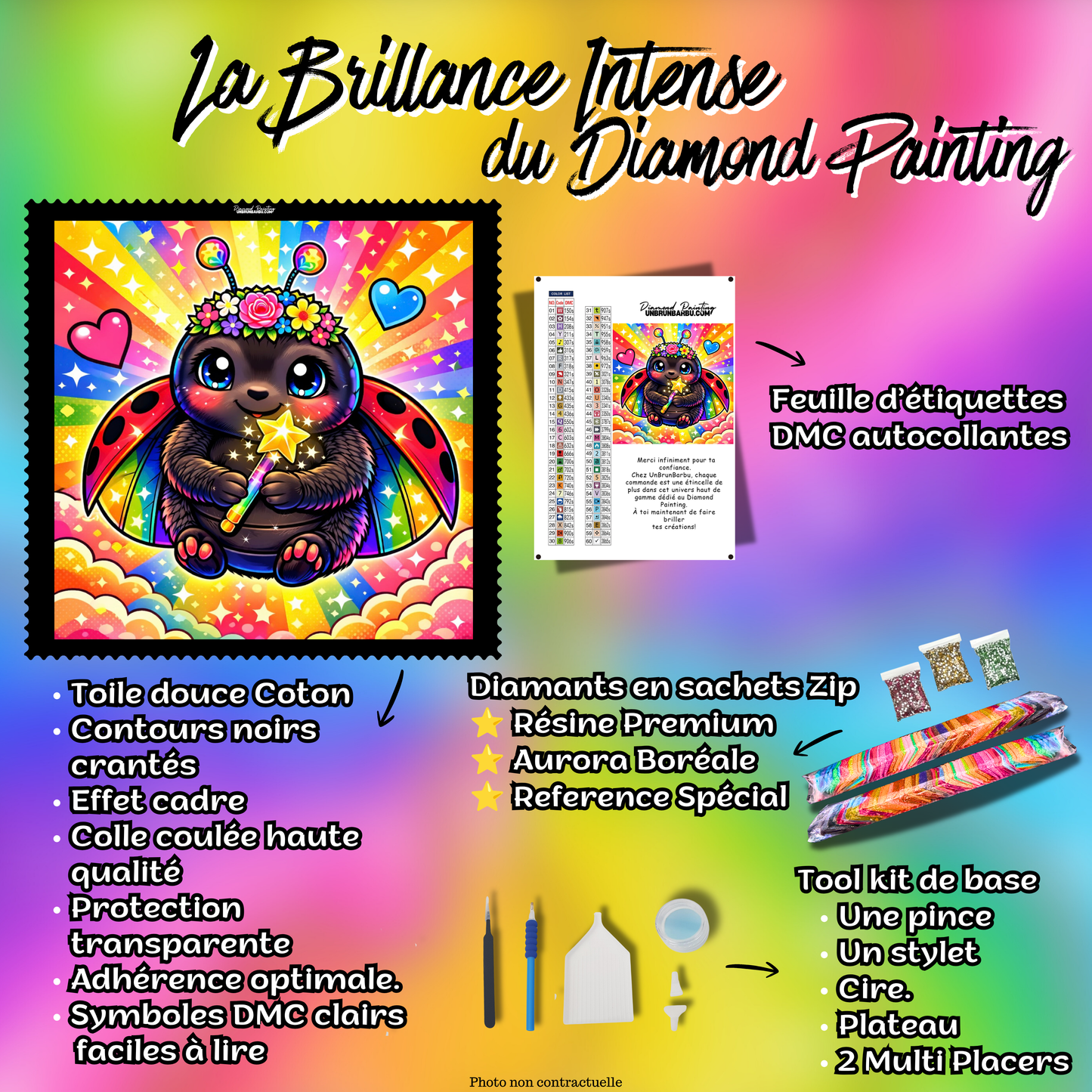 kit diamond painting coccinelle baguette magique 70x70 cm complet avec diamants et accessoires