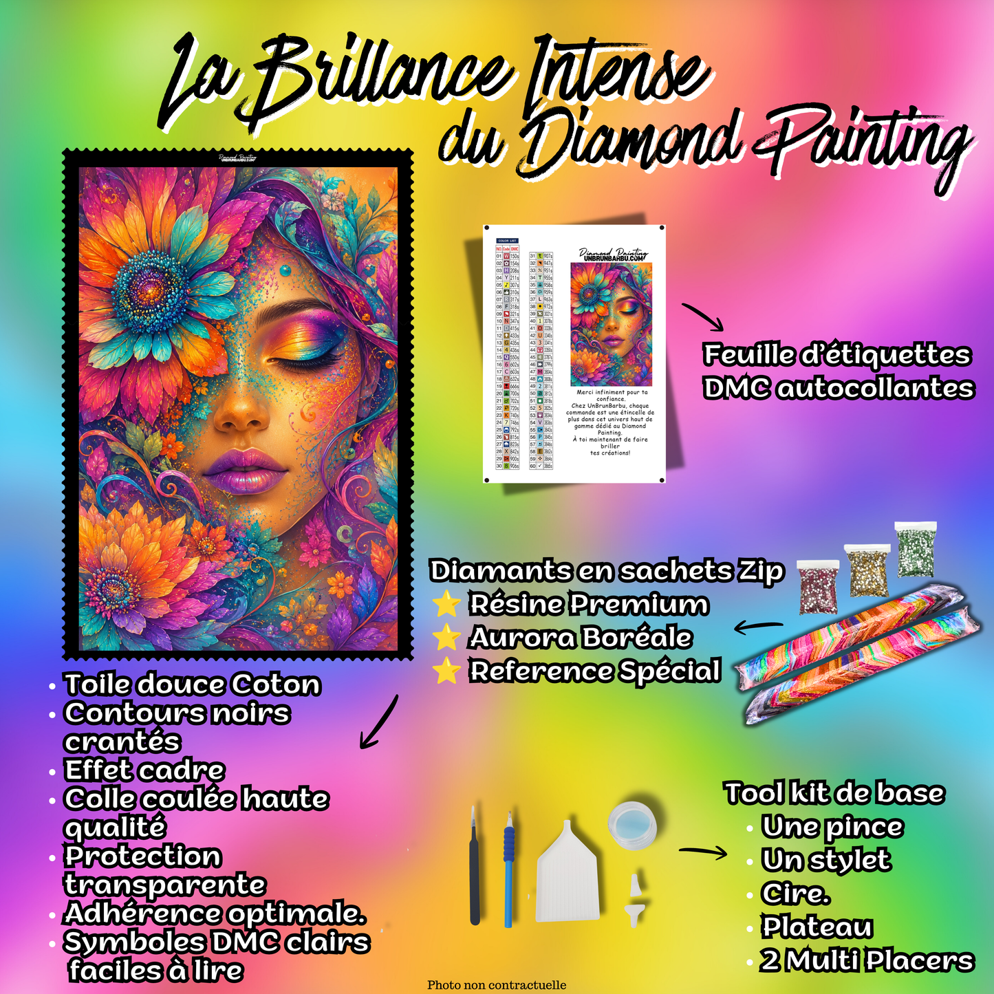 Kit complet Diamond Painting Déesse de la Floraison 70x95 cm avec toile coton, diamants Premium et accessoires de pose