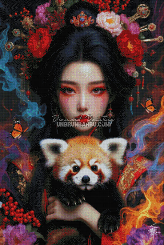 diamond painting deesse et son panda roux 80x120 rendu diamante