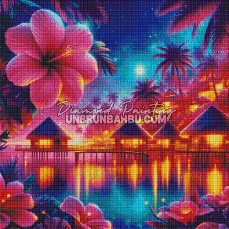 diamond painting paysage polynesien rendu final diamants brillants 90x90