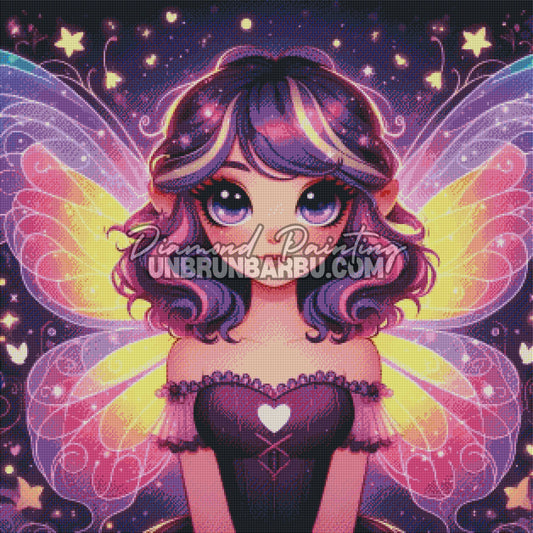 Rendu diamanté du Diamond Painting Fée des Étoiles Violettes 80x80 cm