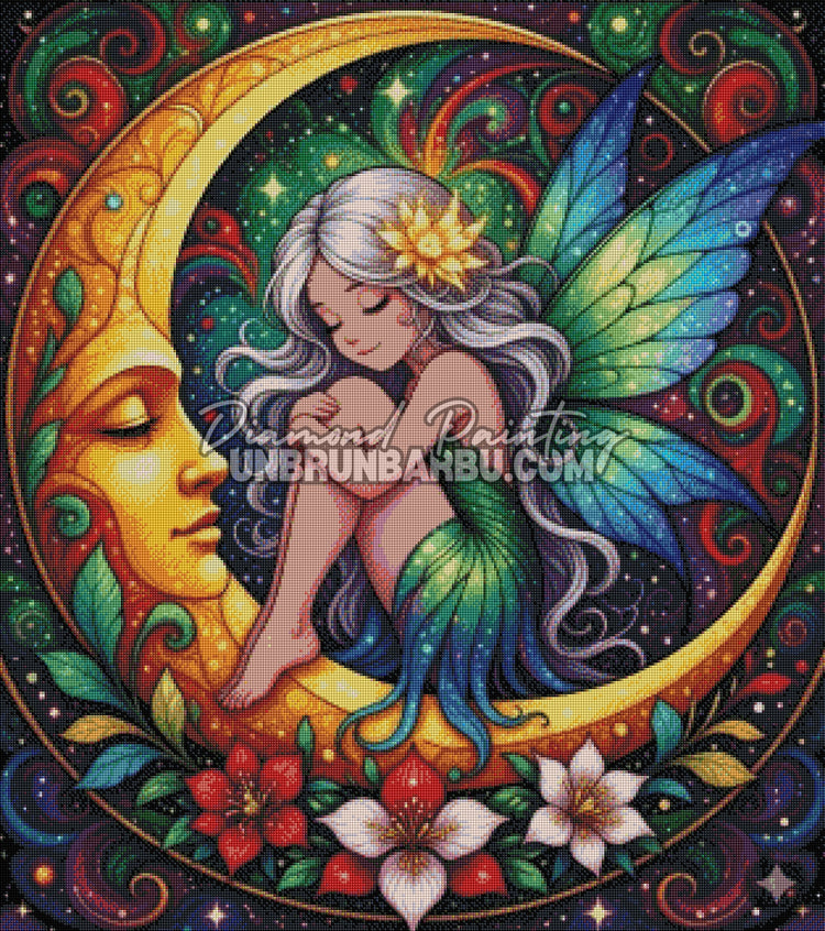 Rendu diamanté du Diamond Painting Fée des Rêves Lunaires 80x90 cm