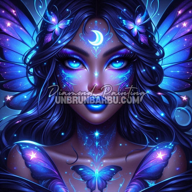 illustration fee lunaire yeux lumineux papillon style magique